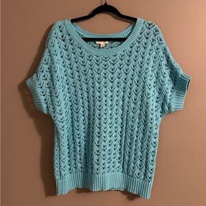 St. John's Bay Aqua Open-Knit Short Sleeve Sweater
